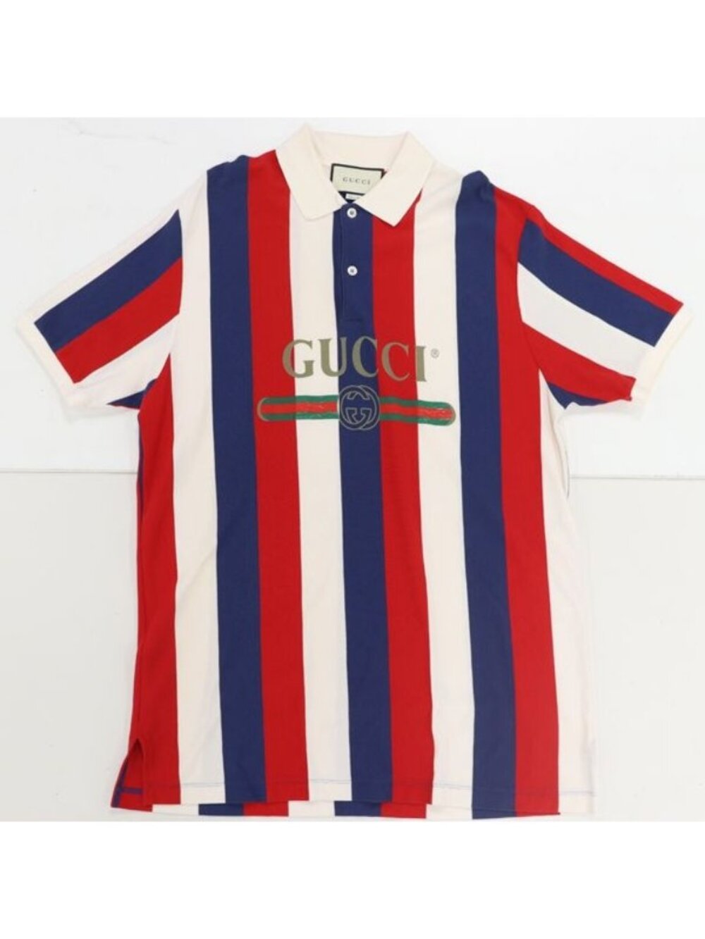 Gucci Short Sleeve Polo Shirt XL Cotton White Red Blue Color Apa Ako Abc